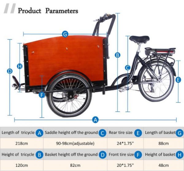 KK6010 Electric Cargo Trike Physical Size